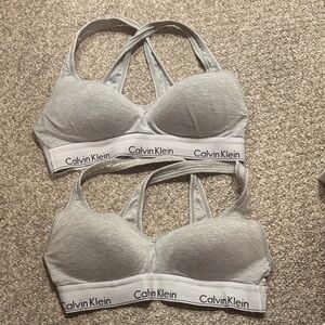 Calvin Klein Light Gray Cotton Logo Bralettes - Pack of 2